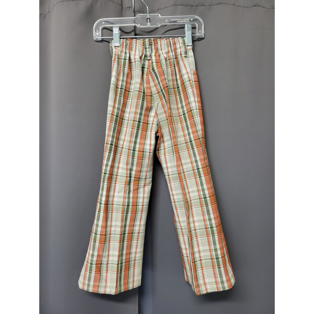 Sears Winnie the Pooh Pants Orange Green Plaid Retro 70s Flare Size 5 Slim